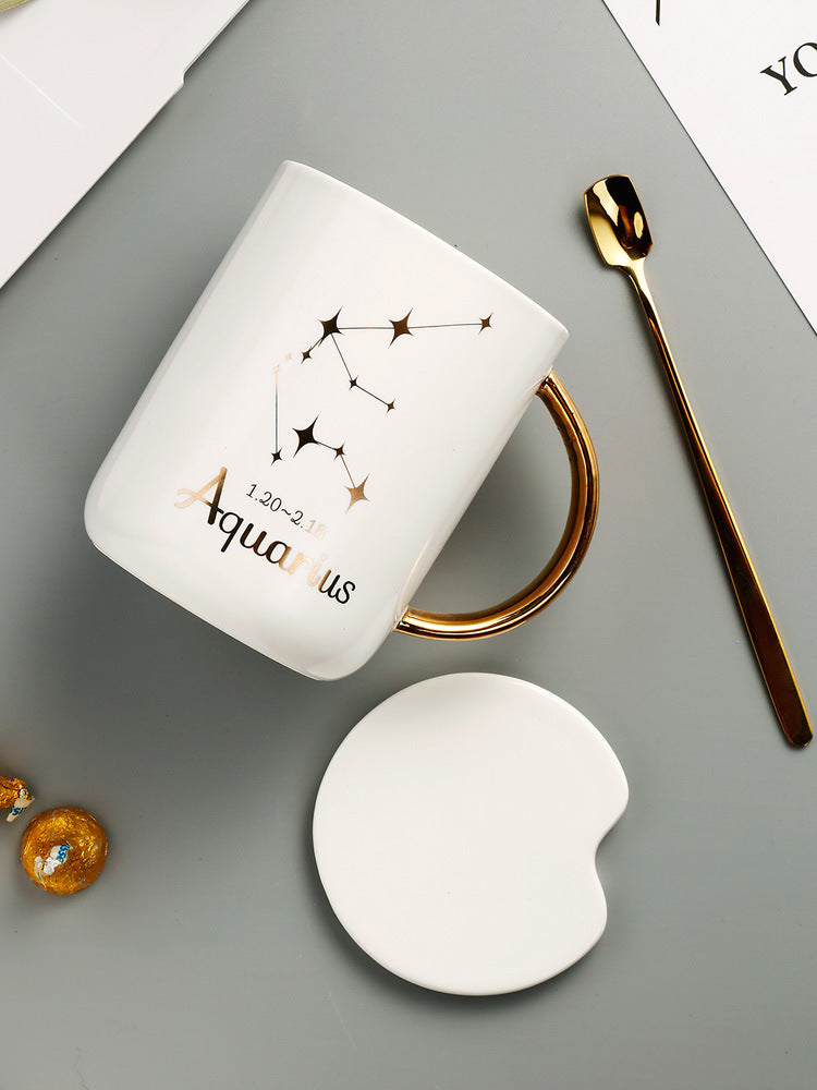 12 constellation roasted flower ceramic mug gift spoon